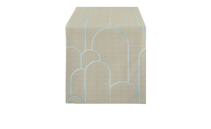 Tischläufer Vision 44 x 140 cm in beige mit türkisen Absetzungen.
