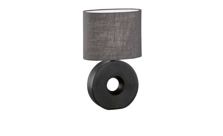 Tischleuchte Eye 38 cm schwarz matt mit dunklem Lampenschirm.
