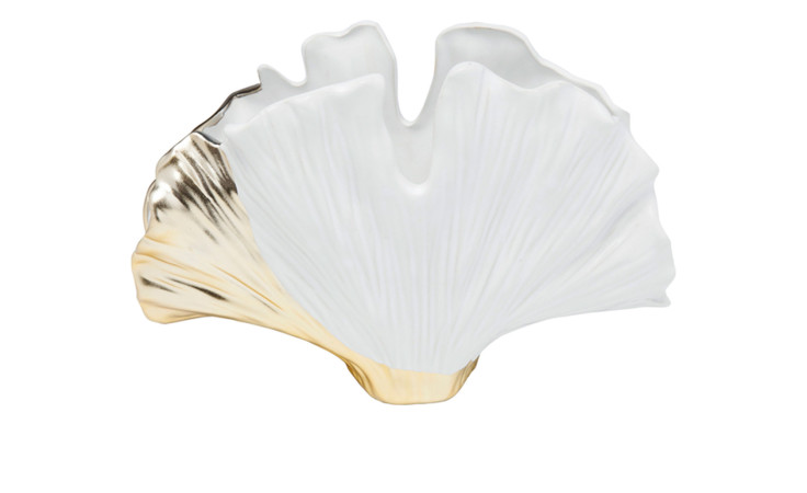 Vase Ginkgoelegance 17,5 cm hoch in Gold / Weiß