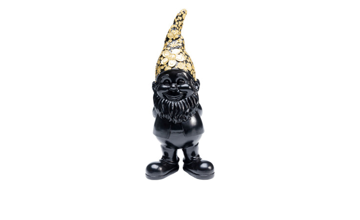 Deko-Zwerg 30 cm in schwarz mit einer goldenen Mütze