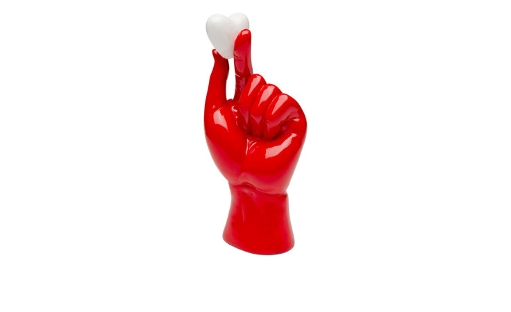 Deko-Hand Holding Heart 26 cm, die Hand ist in einer roten Ausführung und das Herz in Weiß