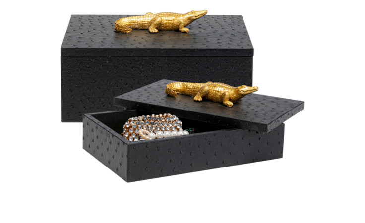 Box Crocodile 30 x 20 cm in Schwarz / Gold