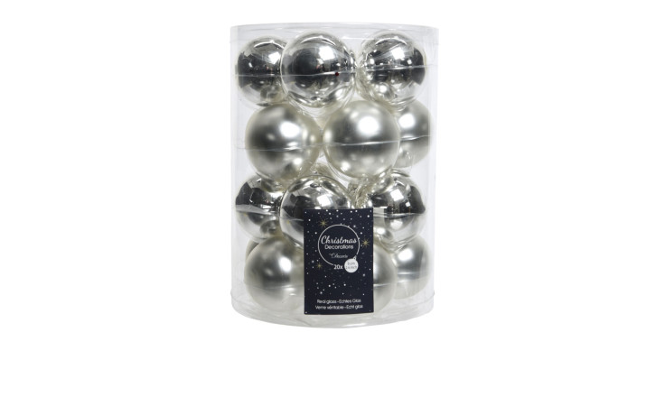 Christbaumkugel-Set 6 cm 20 tlg. in silber matt und glänzend.