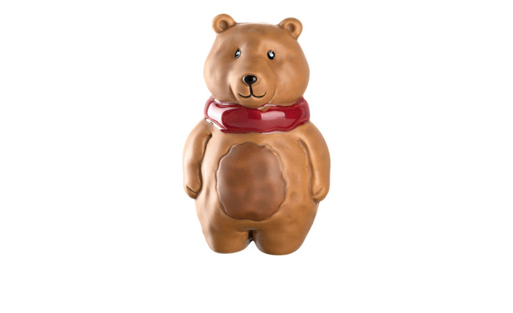 Bär Autentico 9 cm aus braunem Keramik mit einem absetzenden Schal in rot.