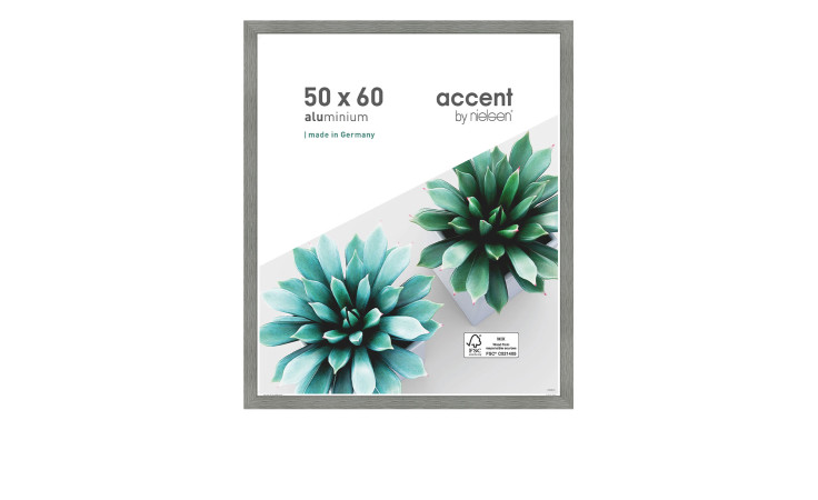 Aluminium-Bilderrahmen Star 50 x 60 cm mit einem grauen Strukurrahem und transparenten Glas.