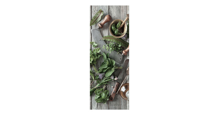 Herbal Preparation 30 x 80 cm, verschiedene Pflanzen udn Messer