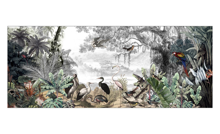 Glasbild Birds in the Jungle 50 x 125 cm
