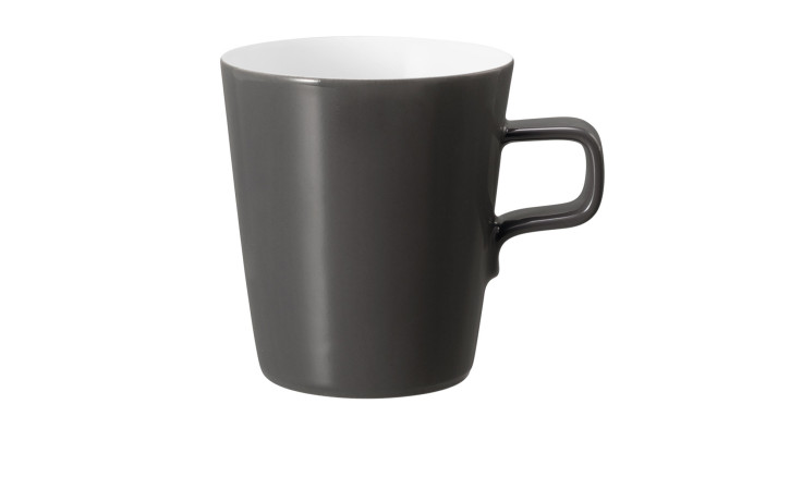 Milchkaffeetasse No Limits 370 ml aus Porzellan mit weißer Innen- und Außenfarbe in Anthrazit.