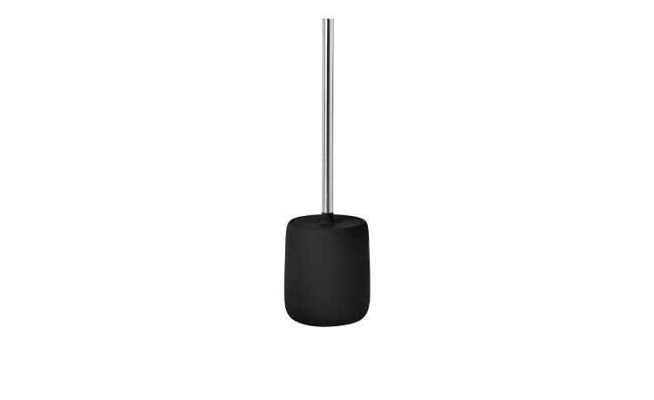 WC-Bürste Sono 39 cm aus Silikon und Keramik in schwarz und einem silbernen Stil aus Edelstahl.