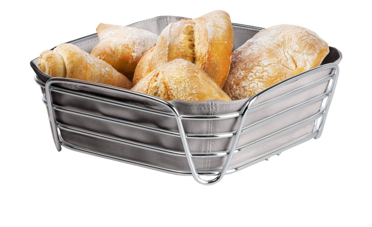 Brotkorb Delara 9,2 x 26 cm aussen aus Stahl in silber, innen ein Bezug aus Baumwolle in braun / grau.