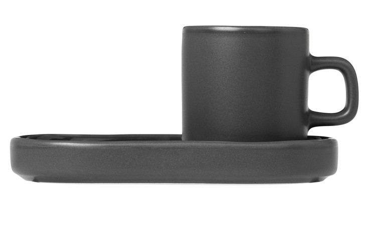 Espressotasse Pilar 50 ml und Untertasse aus Keramik in grün / grau.