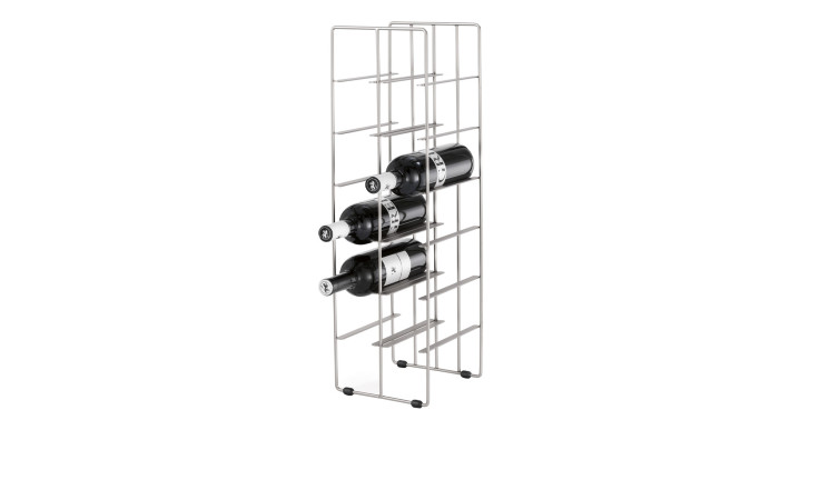 Weinflaschenregal Pilare 66 cm aus Stahl mit vier schwarzen Stützfüßen.