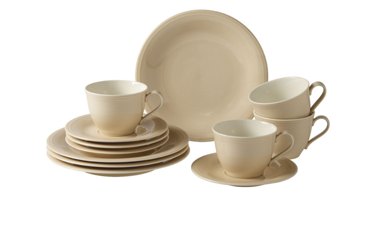 Kaffee-Set Loop 12-tlg. in beige, bestehend aus 4 Tassen, 4 Teller und 4 Untertassen