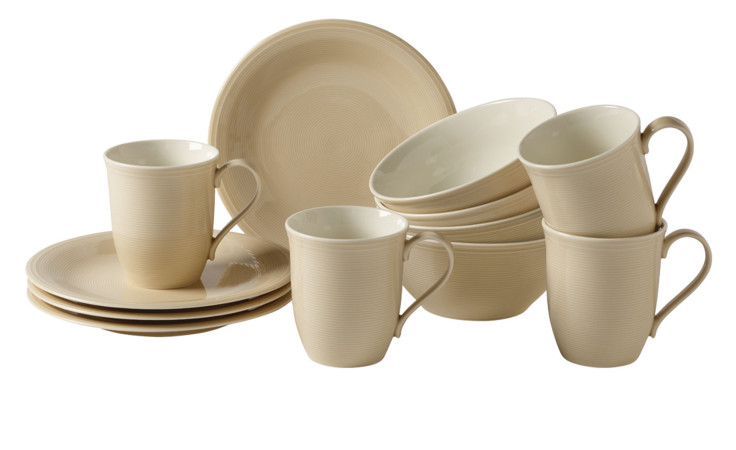 Frühstücks-Set Loop 12-tlg. in beige, bestehend aus 4 Tellern, 4 Tassen und 4 Müslischalen