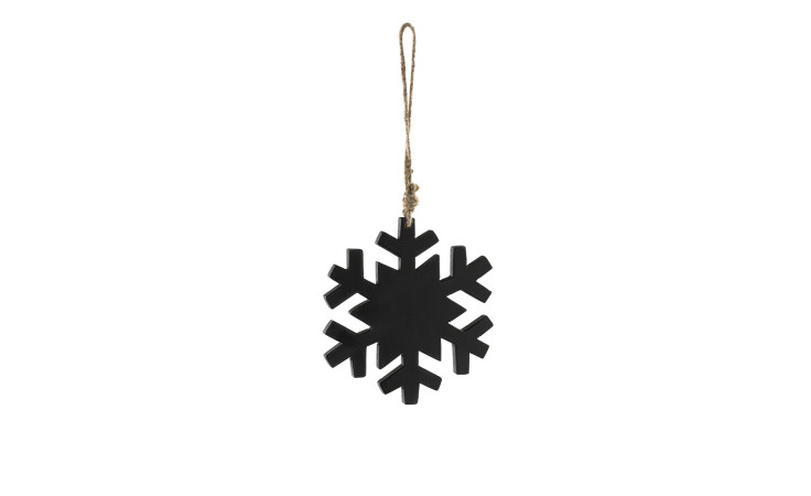 Schneekristal 15 cm in schwarz mit einem braunen Band zum aufhängen.