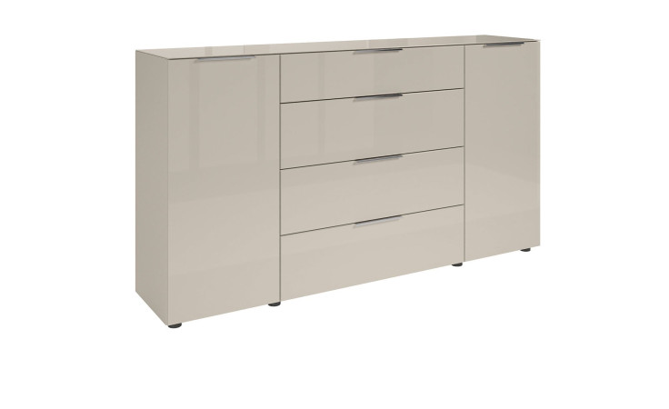 Kommode Saverne 1 in der Farbe Kaschmir mit Glas, 2 Türen und 4 Schubkästen