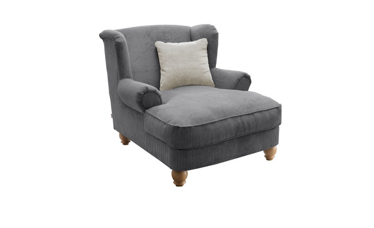 Loveseat-Sessel in der Farbe Grau mit einem beigefarbenen Kissen