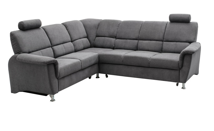Funktions-Ecksofa Pierre in Anthrazit mit verstellbaren Kopfstützen und chromfarbigen Metallfüßen