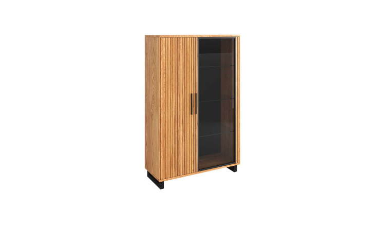 Highboard Milano, in der Farbausführung Akustikpaneel Eiche mit einer Glastür