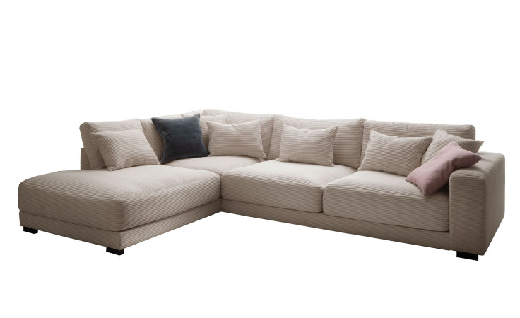 Wohnlandschaft Donatella in einem beigen Cordstoff bezogen.