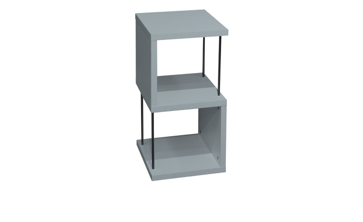 Standregal Seven aus Holzwerkstoff in aqua mit schwarzen Stäben.