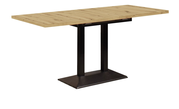 Bistro-Auszugstisch Biblis-System mit einer Tischplatte in Asteiche und einem schwarzen Säulengestell.