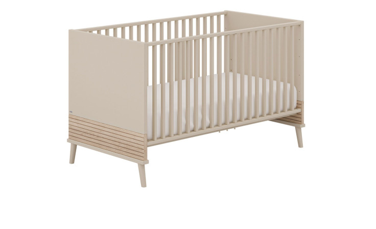 Babybett Eefje in Cashmere-Beige mit einer Absetzung in Groovy-Oak.