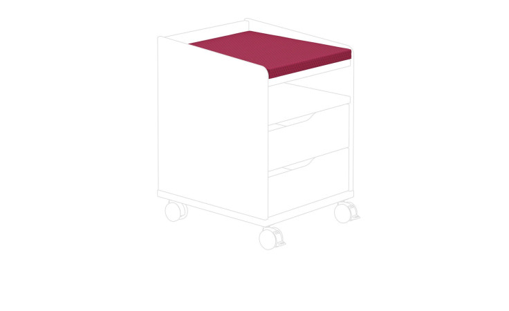 Sitzkissen Diego in der Farbe Brombeere, auf einem skizzierten Rollcontainer