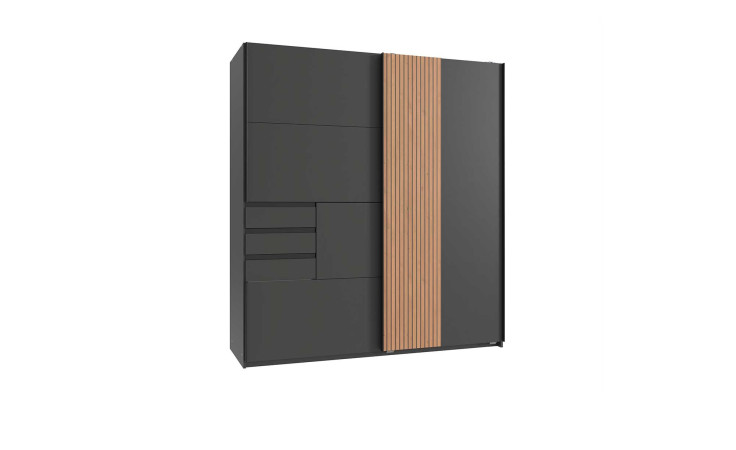 Schwebetürenschrank Conrad in der Farbausführung graphit mit einer Akustiklamelle in Artisan Eiche