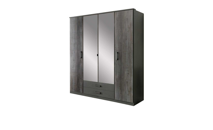 Drehtürenschrank Dora in der Farbausführung Graphit / Sigi-Steel-Optik mit zwei Spiegeltüren