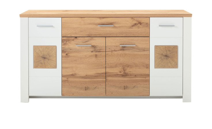 Sideboard LIV'IN Matera in weiß und Eiche Altholz-Dekor, mit 4 Türen und 1 Schubkasten
