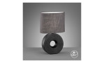 Tischleuchte Eye 38 cm schwarz matt mit dunklem Lampenschirm vor grauem Hintergrund.