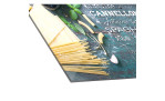 Glasbild Kochkreation 20 x 20 cm. Glasbild mit dem Thema - Kochen. Detailansicht der Ecke.