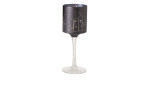 Windlicht aus Glas in schwarz und einem transparentem Stiel.