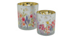 Windlicht 12.5 cm mit bunten Blumen und ein weiteres Windlicht