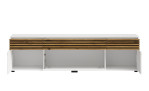 Lowboard Lanzerote, in der Farbausführung Weiß / Evoke oak, Frontansicht mit offenen Türen und Schubladen