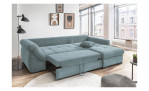 Wohnlandschaft Folkestone mit Cord-Stoff im Farbton Aqua bezogen, Ottomane rechts, Ansicht der Schlaffunktion