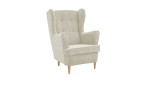 Ohrensessel in Pearl creme, Füße in Eiche Natur, seiltiche Ansicht