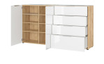 Sideboard Owingen in weiß und Navarra Eiche-Nb, mit Glasauflagen, Ansicht mit geöffneten Türen