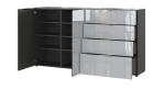 Sideboard Owingen in Silbergrau/Graphit, mit Glasauflagen, Ansicht Türen und Schubladen geöffnet 