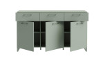Sideboard Star, in der Farbausfürhung Salbeigrün mit 3 Türen und 3 Schubkästen, Frontansicht, geöffnet