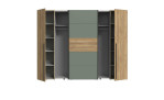 Kleiderschrank Niegel, in der Farbkombi. Mauvella oak / Salbeigrün, Frontausführung, mit offenen Türen