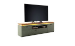 TV-Lowboard Marlena in Salbei grün mit Beleuchtung und Dekoration