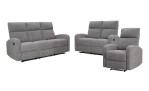2-Sitzer Sofa Frankfurt mit einem Bezug aus hellgrauer Mikrofaser, abgebildet mit passendem 3-Sitzer und Sessel
