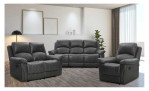 2-Sitzer-Sofa Füssen mit einem Bezug in anthrazitfarbener Mikrofaser, abgebildet mit passendem Sessel und 3-Sitzer, Milieubild