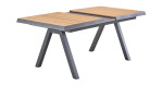 Gartentisch Kumasi mit Tischplatte aus Teakholz und Keramik, sowie Gestell aus Aluminium in Anthrazit, Ansicht mit Ausziehfunktion 